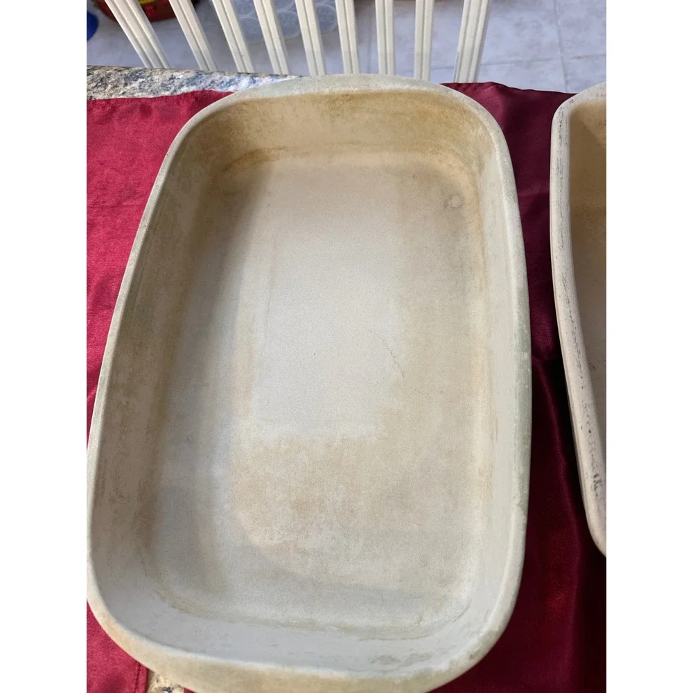 Pampered Chef Stoneware Set Rectangular Baker 0913 and Loaf Pan 076 USA Made